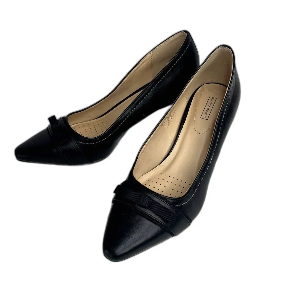 Laura Scott Black Slip On‎ Pumps with Bow Size 7.5M